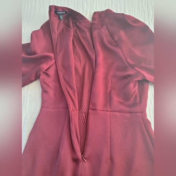 Express Burgundy Satin Long Sleeve Mini Dress - Picture 9 of 11